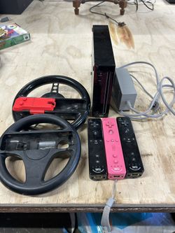 Nintendo Wii Console Bundle – 3 Controllers, Steering Wheels – Tested & Working