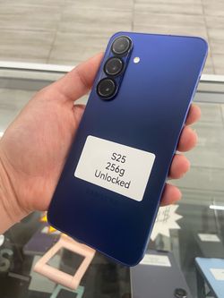 Blue Samsung s25, unlocked, cash OR $50 down!