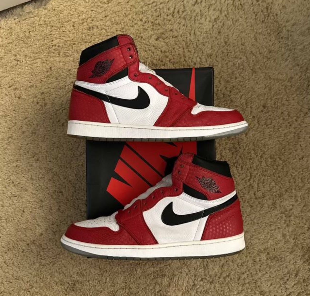 Used Size 13 - Air Jordan 1 Origin Story Spider Man With Original Box Only Red Laces