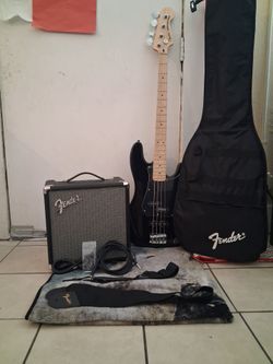 Fender bass guitar and amp