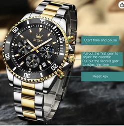 Men's Watches with Date, Premium Gold and Silver Stainless Steel Analog Watches for Men