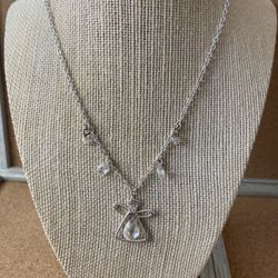 Beautiful angel religious pendant And chain necklace iridescent clear beads