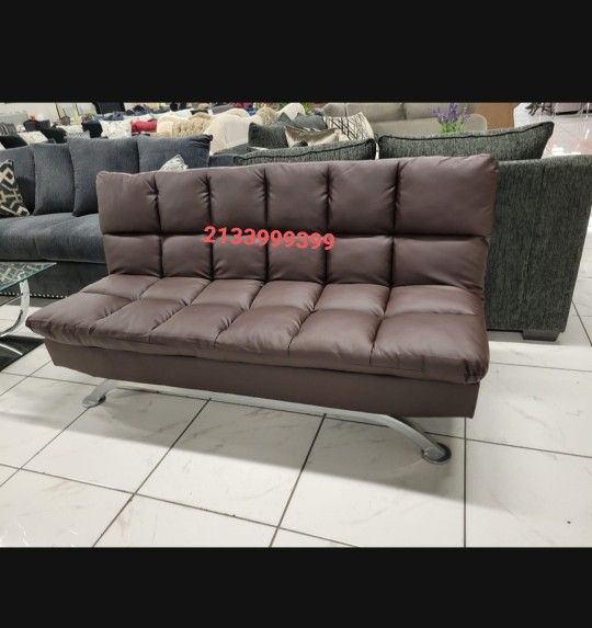 Brown Leather Futon Sofa Bed New 