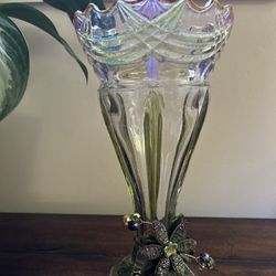 Mothers Day Gift Unique Hand Painted Monica Willard Green Crystal Vase 