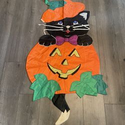 Vintage Retro Halloween Garden Yard Flag Pumpkin Black Cat Bow Tie Halloween 
