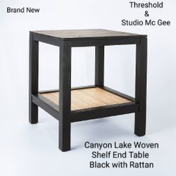 Brand New ( Set Of 2)   Threshold Designed Studio Mc Gee Canyon Lake Woven Shelf End Table Black With Rattan 