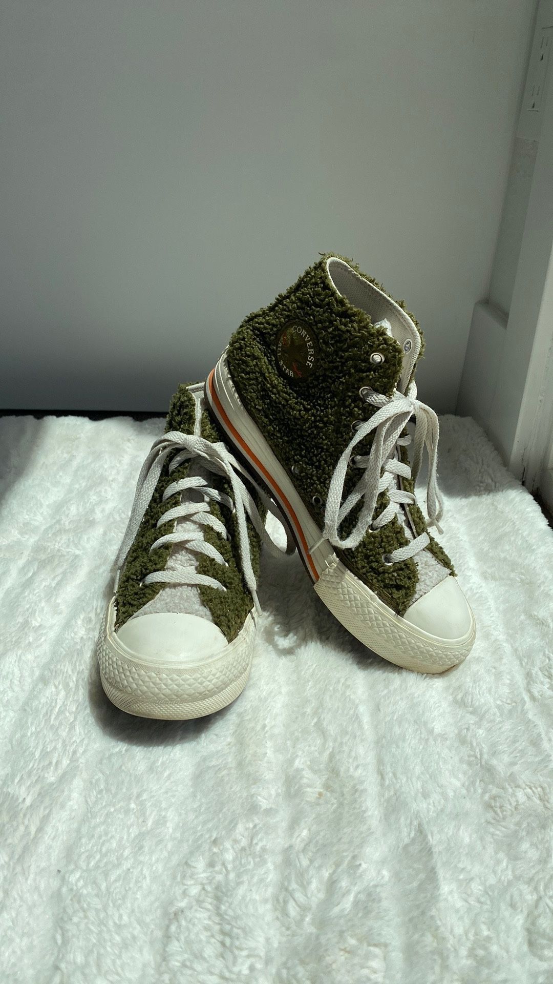 CONVERSE SHERPA EVA PLATFORM ‘DARK MOSS BOLD MANDARIN’ HIGH TOP SNEAKERS FOR KIDS