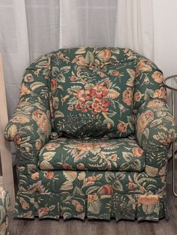 Vintage Upholstered Rollarm Chair & Ottoman