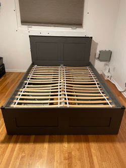 IKEA BRIMNES Queen Storage Bed w/ Headboard & 4 Drawers - $75