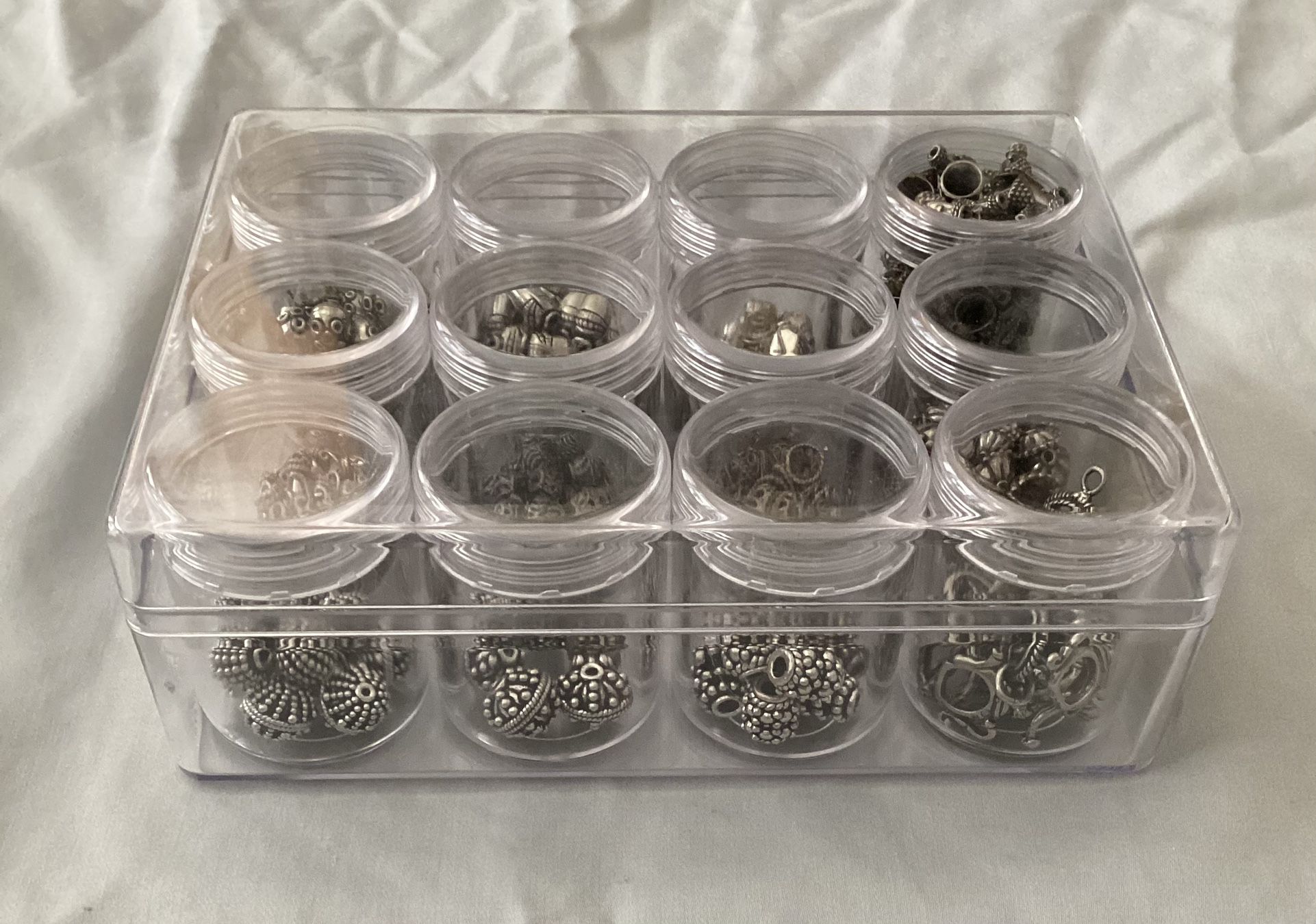 Jewelry Making Assorted Findings - Metal Beads And Necklace/Bracelet Latches In Containers 