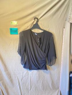S. Levine Women's Black Pearl Embellished Cold Shoulder Blouse Size Large NWT