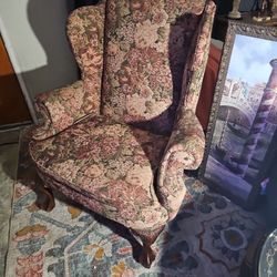 Vintage SCHNADIG Victorian Rose Pattern Wingback Lounge Chair  RARE
