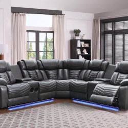 BRAND NEW POWER RECLINING SECTIONAL WITH SPEAKERS,  LED LIGHTS,  USB PORTS,  CUPHOLDERS AND ARM STORAGE  