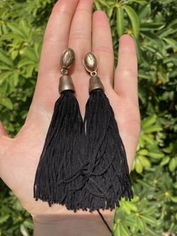Black And Gold Tassel Earrings 