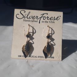 18k Gold Earrings Silver Forest Made in USA on Surgical Steel New Jewlery