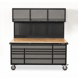 Gray 72" Rolling Tool Chest 79" Tall 24" Deep 14 Drawers Overheads Pegboard & Power Strip