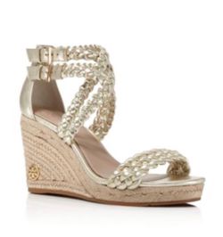 Tory Burch Gold Braided Espadrille Wedge Sandal Size 7 Metallic braided