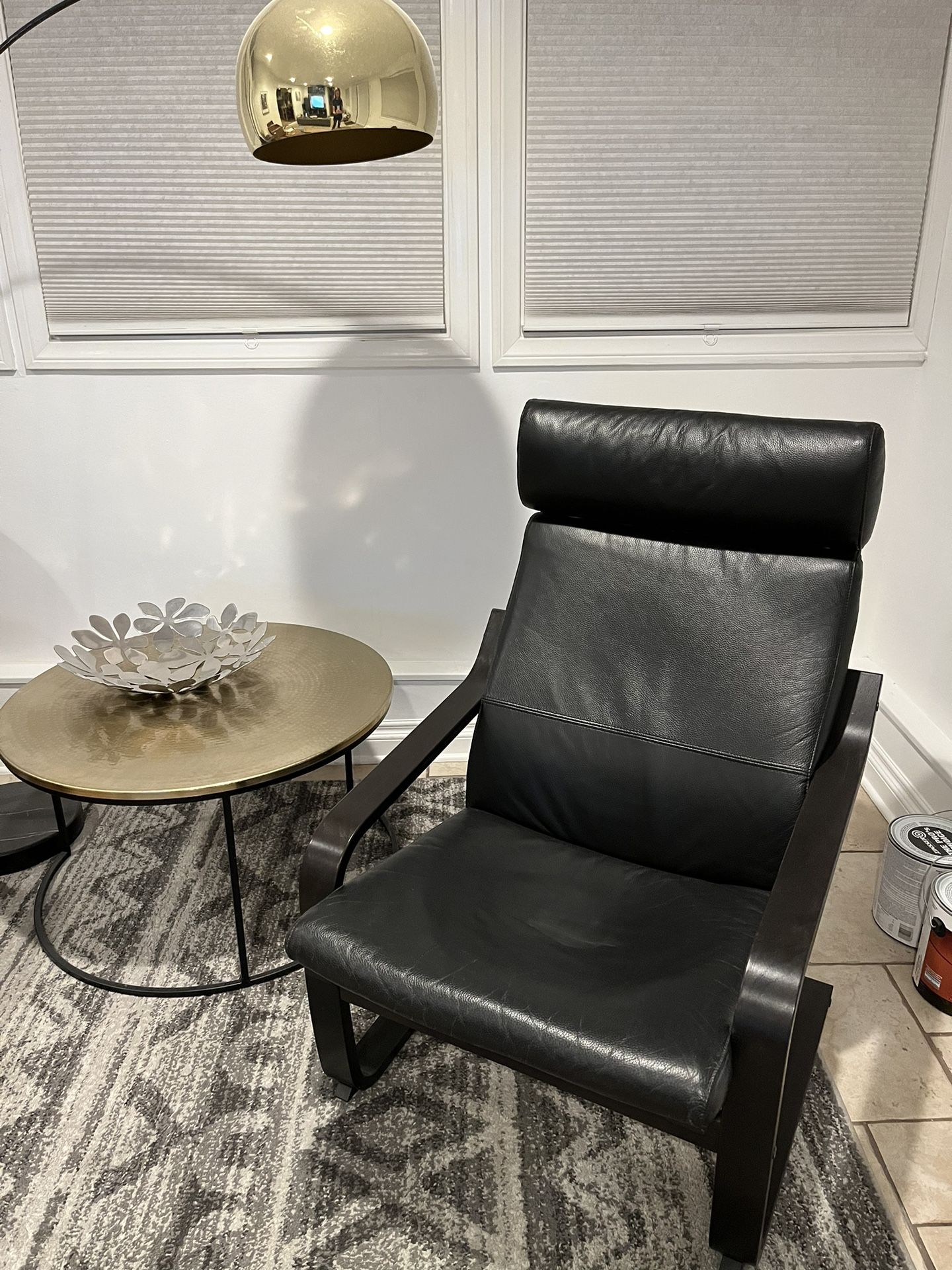 IKEA Poang Chair Black-brown with Black pebbled Leather Cushion-excellent Condition-$90