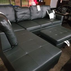 Black Leather Sectional 