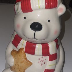 Vintage Polar Bear Christmas Cookie Jar 2 Piece Set