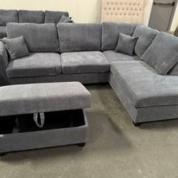 Sectional Sofa New +ottoman 106x76x35H  Colors; Dark,Light Gray, Black,Ivory 