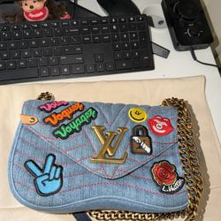 LOUIS VUITTON Denim Crossbody Bag Blue Volez Voguez Voyagez