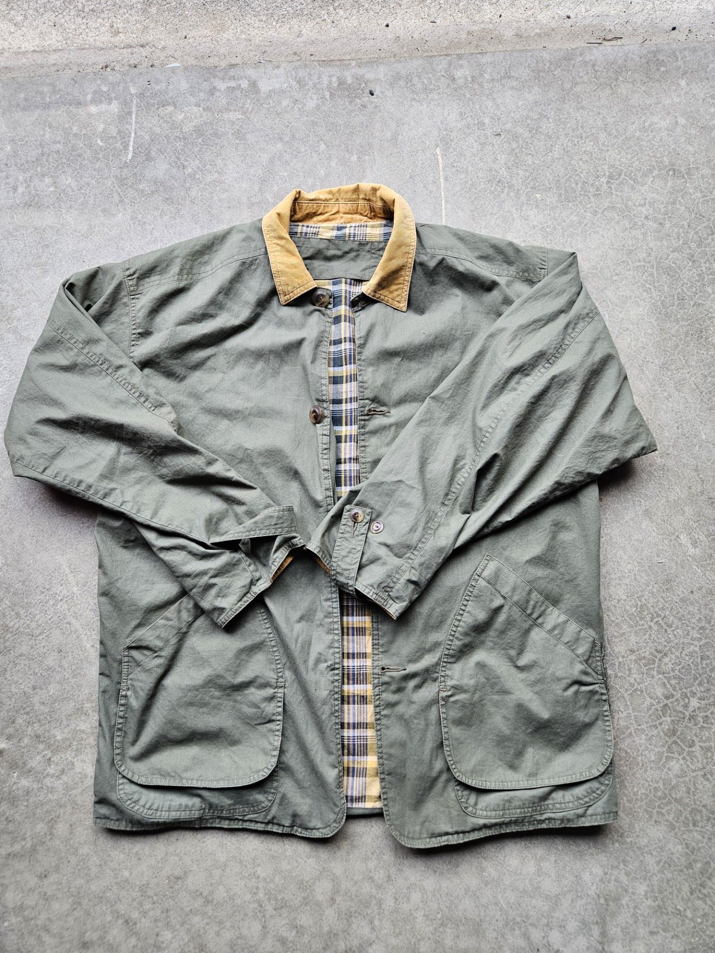 Vintage Style Chore Jacket Green Plaid Lined Barn Coat Men’s XL