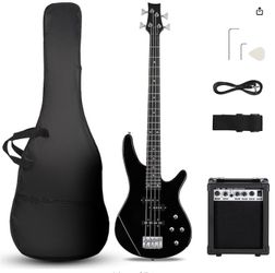 Ktaxon Electric Bass Guitar 4 String Bass Guitar with 20 Watt Amplifier, PJ Type Pickup, Naturally air-dried Maple Neck, Rosewood Fretboard, Basswood 