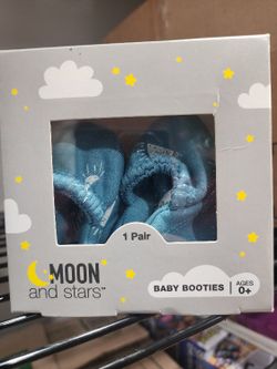 Blue Moon and Stars Baby Booties, New in Box