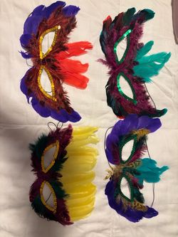 Feather Masquerade Masks Set of 4