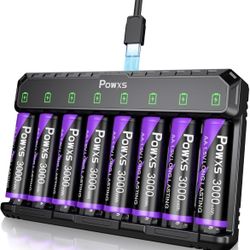 8 x 3000mAh Rechargeable Lithium AA Batteries, Ideal for Gaming Devices and Blink Cameras, Compatible with AA/AAA, Efficient Charging
