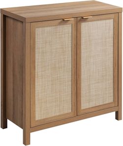 1649a  Sideboard Buffet Cabinet with Large Storage - Boho Rattan Credenza Coffee Bar Cabinets with Adjustable Shelves, Buffet Console Table for Kitche