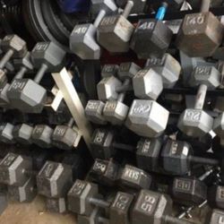 DUMBBELLS  AVAILABLE :  STEEL ($1 LB.-$1.20 LB)  :  1s  3s  5s  8s  10s  12s 15s  20s  25s  30s  35s  40s 45s  50s 55s  60s 70s 75s 80s 90s 100s 110s 