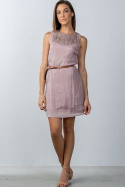 🍂Pink chiffon pleated belt mini dress🍂