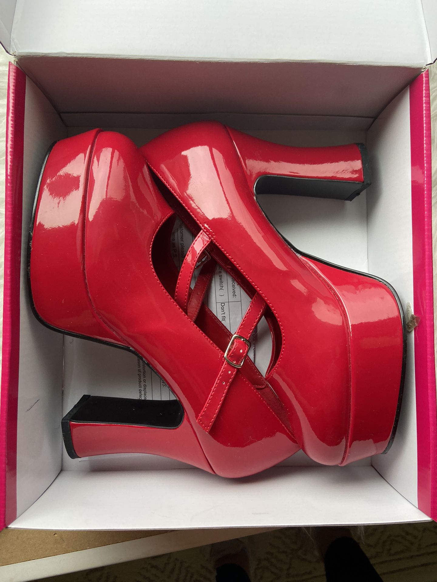 Sexy Red Vinyl Cosplay Shoes Size 9