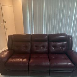 3 Piece Leather Couch Power Reclining  And Charging Port from Rooms To Go  (Red/Burgundy) 