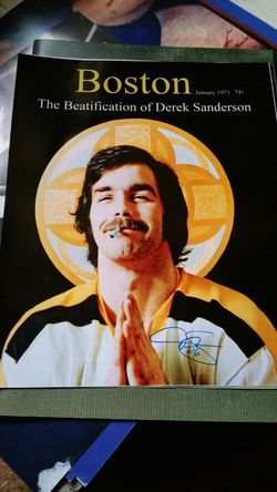 Signed Boston Bruins Legend Derek Sanderson smoking cigarette