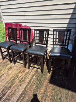 Set of 4 Dark Wood Counter Height Bar Stools