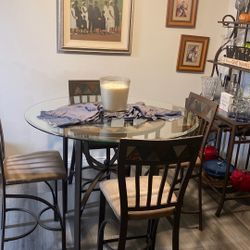 Glass Top Pub Table /with 4 Chairs 