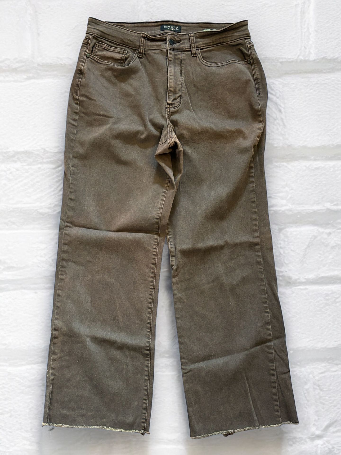Judy Blue LA Womens 14W Brown Straight Fit High Rise Frayed Hem Jeans Trending