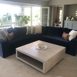 Navy Velvet Sectional With Square Coffee Table 