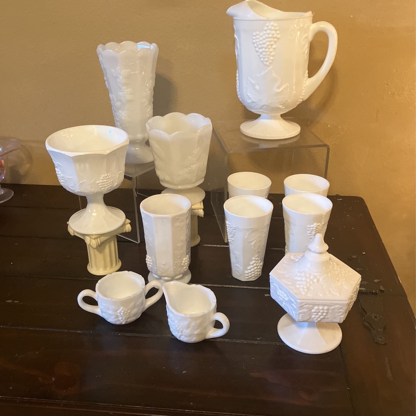 Vintage 12 Piece Set Of Milk Glass