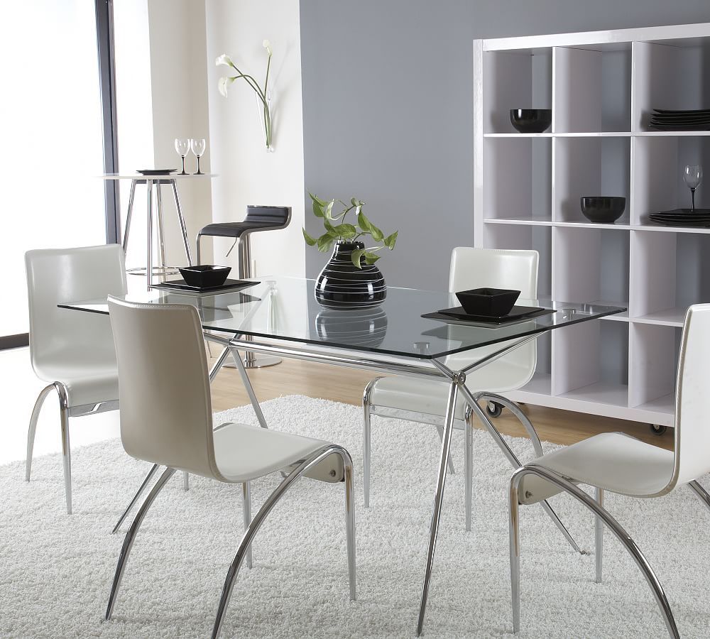 Pottery Barn Avery Rectangular Dining Table, 60", Chrome + Glass