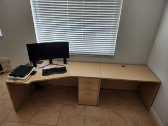 Large two piece office desk with filing cabinet