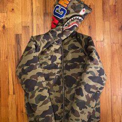 Bape Green Camo Shark Puffer Jacket