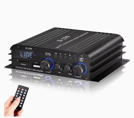 S-299 4.1CH Bluetooth Power Amplifier with Active Subwoofer Output (NOT Passive Subwoofer), Max 800W RMS 40Wx4 Subwoofer Amplifier Hi-Fi Integrated 