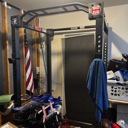Squat Rack, Weights, Bar And Bench 
