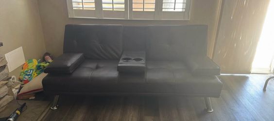 Brown leather futon