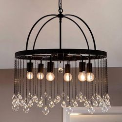 Farmhouse Black and Crystal Chandelier