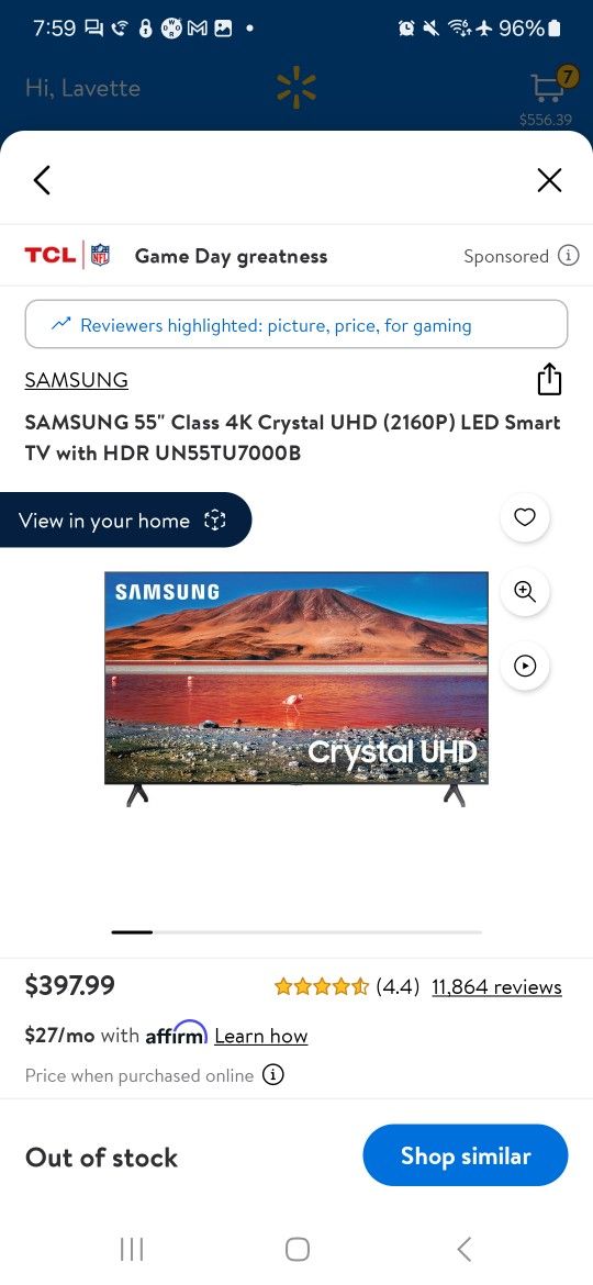 SAMSUNG TV 4K 55 "